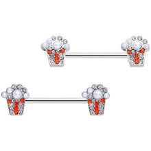Load image into Gallery viewer, 14G 9/16 White Orb Movie Night Popcorn Barbell Nipple Ring Set