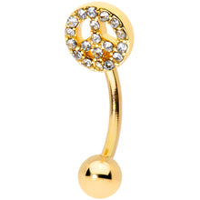 Load image into Gallery viewer, 16G 5/16 Clear Gem Gold Tone Retro Peace Sign Curved Eyebrow Ring