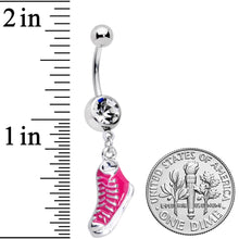 Load image into Gallery viewer, Clear Gem Pink High Top Sneaker Dangle Belly Ring