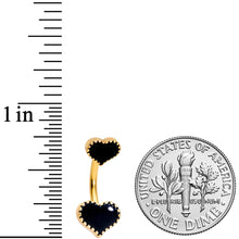 Load image into Gallery viewer, Gold Tone Black Heart Valentines Double Mount Belly Ring