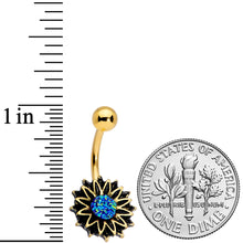 Load image into Gallery viewer, Gold Tone Aqua Center Sunburst Flower Belly Ring
