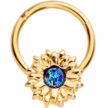 Load image into Gallery viewer, 16G 3/8 Gold Tone Blue Center Sunflower Hinged Segment Ring