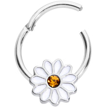 Load image into Gallery viewer, 16G 3/8 Yellow Gem Hippie White Daisy Flower Hinged Segment Ring