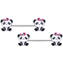 Load image into Gallery viewer, 14G 9/16 Black White Precious Panda Barbell Nipple Ring Set