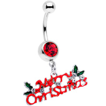 将图片加载到图库查看器,Red Gem Merry Christmas Dangle Belly Ring