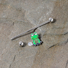 Load image into Gallery viewer, 14G Green Gem Green Goofy Frog Industrial Barbell 38mm