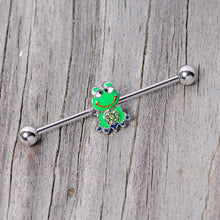 Load image into Gallery viewer, 14G Green Gem Green Goofy Frog Industrial Barbell 38mm