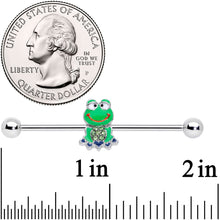 Load image into Gallery viewer, 14G Green Gem Green Goofy Frog Industrial Barbell 38mm