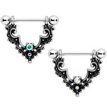 Load image into Gallery viewer, 14G 9/16 Aurora Gem Baroque Bat Nipple Shield Set
