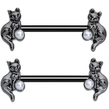 Load image into Gallery viewer, 14G 5/8 Ball Black Cat Halloween Barbell Nipple Ring Set