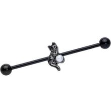 Load image into Gallery viewer, 14G Black White Gem Black Cat Halloween Industrial Barbell 38mm