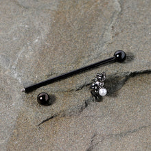 Load image into Gallery viewer, 14G Black White Gem Black Cat Halloween Industrial Barbell 38mm