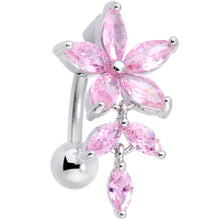 将图片加载到图库查看器,Pink CZ Gem Fashion Flower Dangle Top Mount Belly Ring