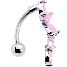 将图片加载到图库查看器,Pink CZ Gem Fashion Flower Dangle Top Mount Belly Ring