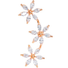 Load image into Gallery viewer, 16G 1/4 Clear CZ Gem Rose Gold Tone Tri Flower Cartilage