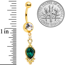 Load image into Gallery viewer, Clear Green Gem Gold Tone Christmas Dangle Belly Ring