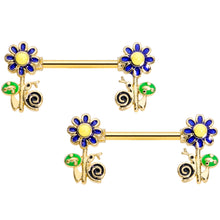 Load image into Gallery viewer, 14G 9/16 Gold Tone Snail Flower Barbell Nipple Ring Set