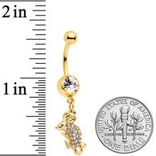 Load image into Gallery viewer, Clear Aqua Gem Gold Tone Mouse Dangle Belly Ring
