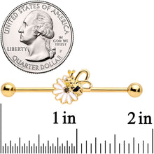 Load image into Gallery viewer, 14G Gold Tone Loopy Wings Bee Flower Industrial Barbell 38mm