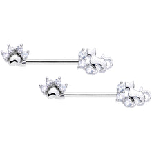 Load image into Gallery viewer, 14G 9/16 Clear CZ Gem Paw Print Cat Barbell Nipple Ring Set