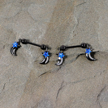 将图片加载到图库查看器,14G 9/16 Blue Gem Star Moon Dangle Nipple Ring Set
