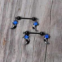 将图片加载到图库查看器,14G 9/16 Blue Gem Star Moon Dangle Nipple Ring Set