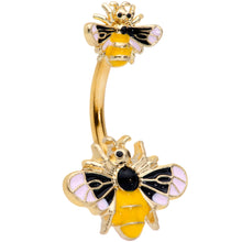 将图片加载到图库查看器,Gold Tone Yellow Pink Black Bee Double Mount Belly Ring