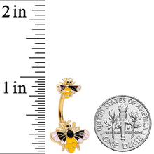 将图片加载到图库查看器,Gold Tone Yellow Pink Black Bee Double Mount Belly Ring