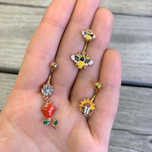 将图片加载到图库查看器,Gold Tone Yellow Pink Black Bee Double Mount Belly Ring
