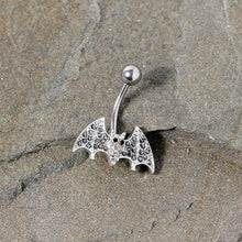 将图片加载到图库查看器,Clear Black Gem Bat Halloween Belly Ring