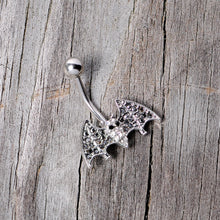 将图片加载到图库查看器,Clear Black Gem Bat Halloween Belly Ring