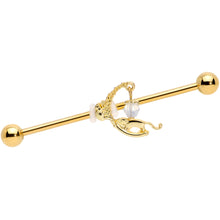 Load image into Gallery viewer, 14G Clear Gem Gold Tone Mouse Moon Industrial Barbell 38mm