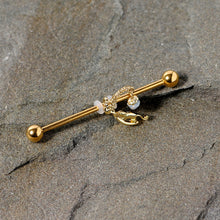 Load image into Gallery viewer, 14G Clear Gem Gold Tone Mouse Moon Industrial Barbell 38mm