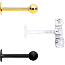 Load image into Gallery viewer, 16G 5/16 White Faux Opal Bioplast Gold Tone Labret Set of 3