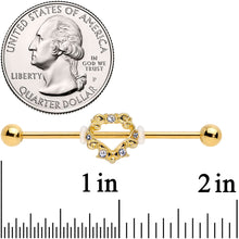 Load image into Gallery viewer, 14G Clear CZ Gem Gold Tone Ornate Heart Industrial Barbell 38mm