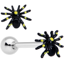 Load image into Gallery viewer, Black Yellow Spooky Spider Halloween Barbell Tongue Ring