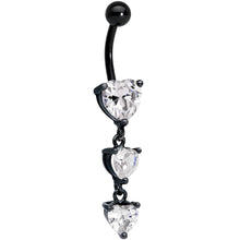 将图片加载到图库查看器,Clear CZ Gem Black Triple Heart Dangle Belly Ring