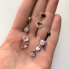 将图片加载到图库查看器,Clear CZ Gem Black Triple Heart Dangle Belly Ring