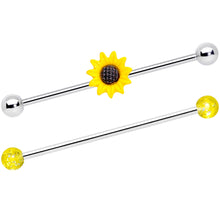 Load image into Gallery viewer, 14G Yellow UV Glow Sunflower Industrial Barbell Set of 2 38mm