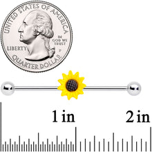 Load image into Gallery viewer, 14G Yellow UV Glow Sunflower Industrial Barbell Set of 2 38mm