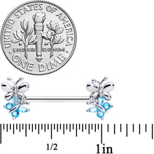 Load image into Gallery viewer, 14G 5/8 Aqua CZ Gem Butterfly Barbell Nipple Set