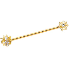 Load image into Gallery viewer, 14G Clear Gem Gold Tone Spider Halloween Industrial Barbell 38mm