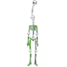 Load image into Gallery viewer, Green Hinged Halloween Skeleton Dangle Belly Ring