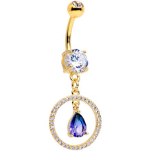 Load image into Gallery viewer, Blue Green CZ Gem Gold Tone Drop Loop Dangle Belly Ring