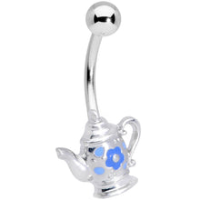 将图片加载到图库查看器,Blue Flower Tea Time Coffee Pot Belly Ring