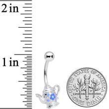 将图片加载到图库查看器,Blue Flower Tea Time Coffee Pot Belly Ring