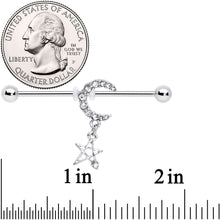 将图片加载到图库查看器,14G Clear Gem Moon Star Dangle Industrial Barbell 38mm