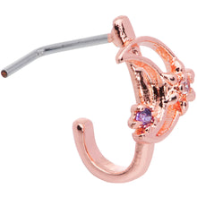 Load image into Gallery viewer, 22G 5/16 Blue CZ Rose Gold Tone Moon Faux Hoop L Shaped Nose Ring