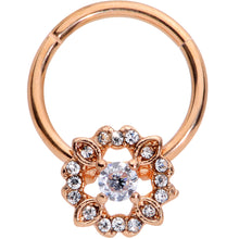 Load image into Gallery viewer, 16G 3/8 Clear Gem Rose Gold Tone Wreath Hinged Segment Ring
