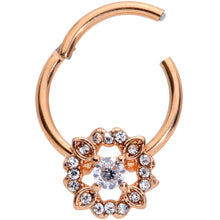 Load image into Gallery viewer, 16G 3/8 Clear Gem Rose Gold Tone Wreath Hinged Segment Ring